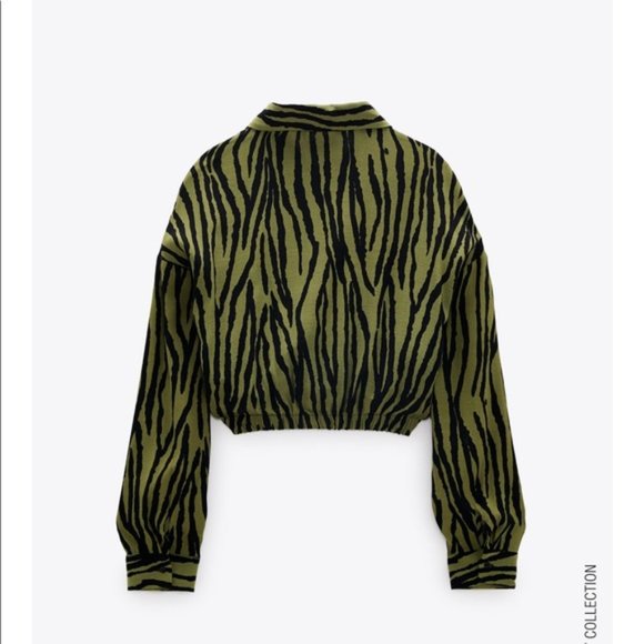 NWOT ZARA ANIMAL PRINT KNOTTED SHIRT BLACK / GREEN - Picture 3 of 3